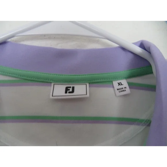 FootJoy Shirt Women Extra Large White Stripe Purple Green Golf Polo Performance - Picture 4 of 7